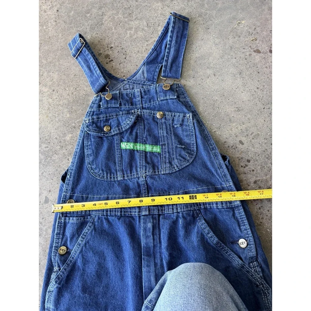 Key Bib Overalls Mens 30x34 Blue Denim Workwear Carpenter Utility Straight Leg - Picture 9 of 15